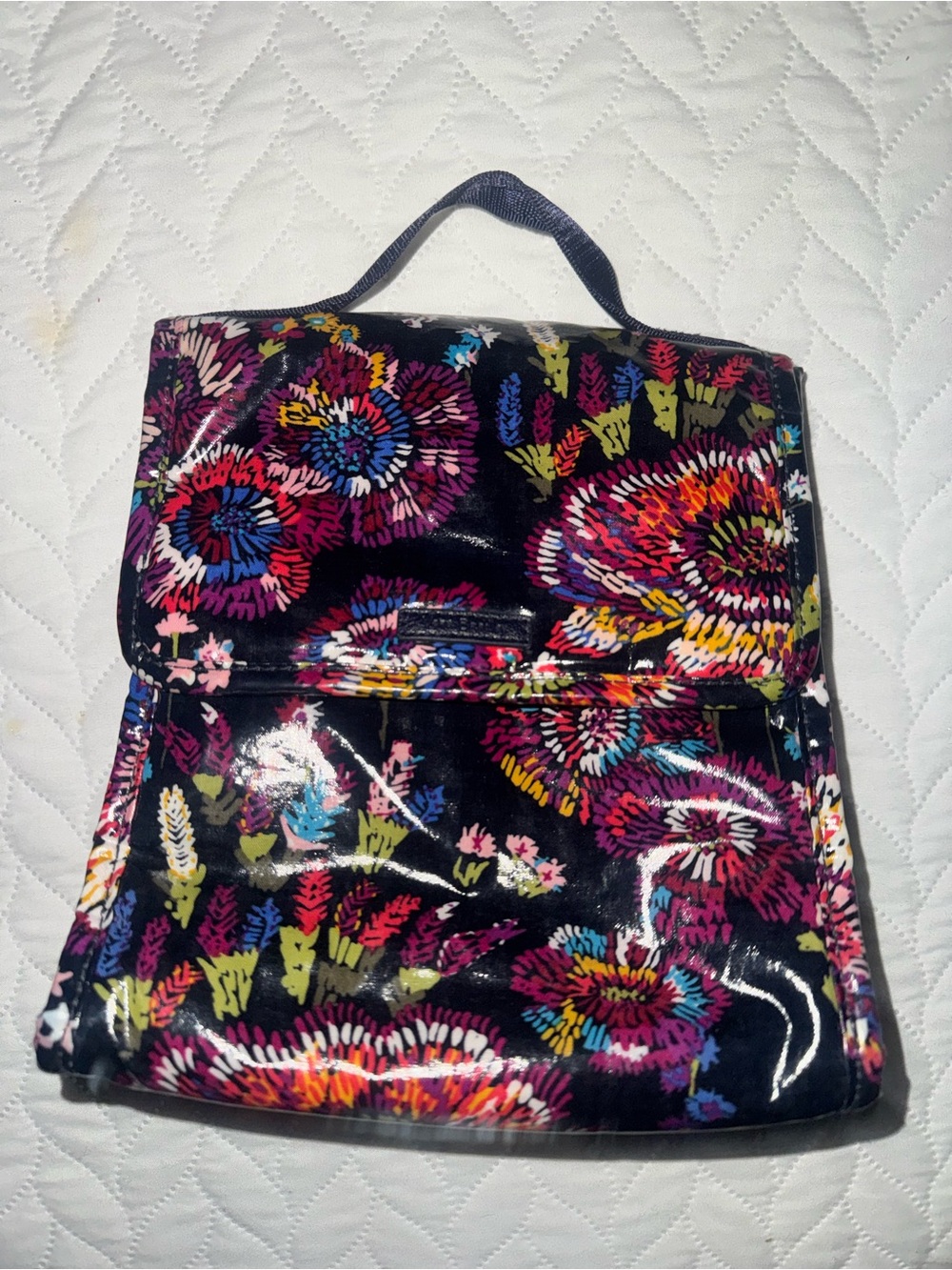 Vera Bradley Black Multicolor Floral Patent Backpack